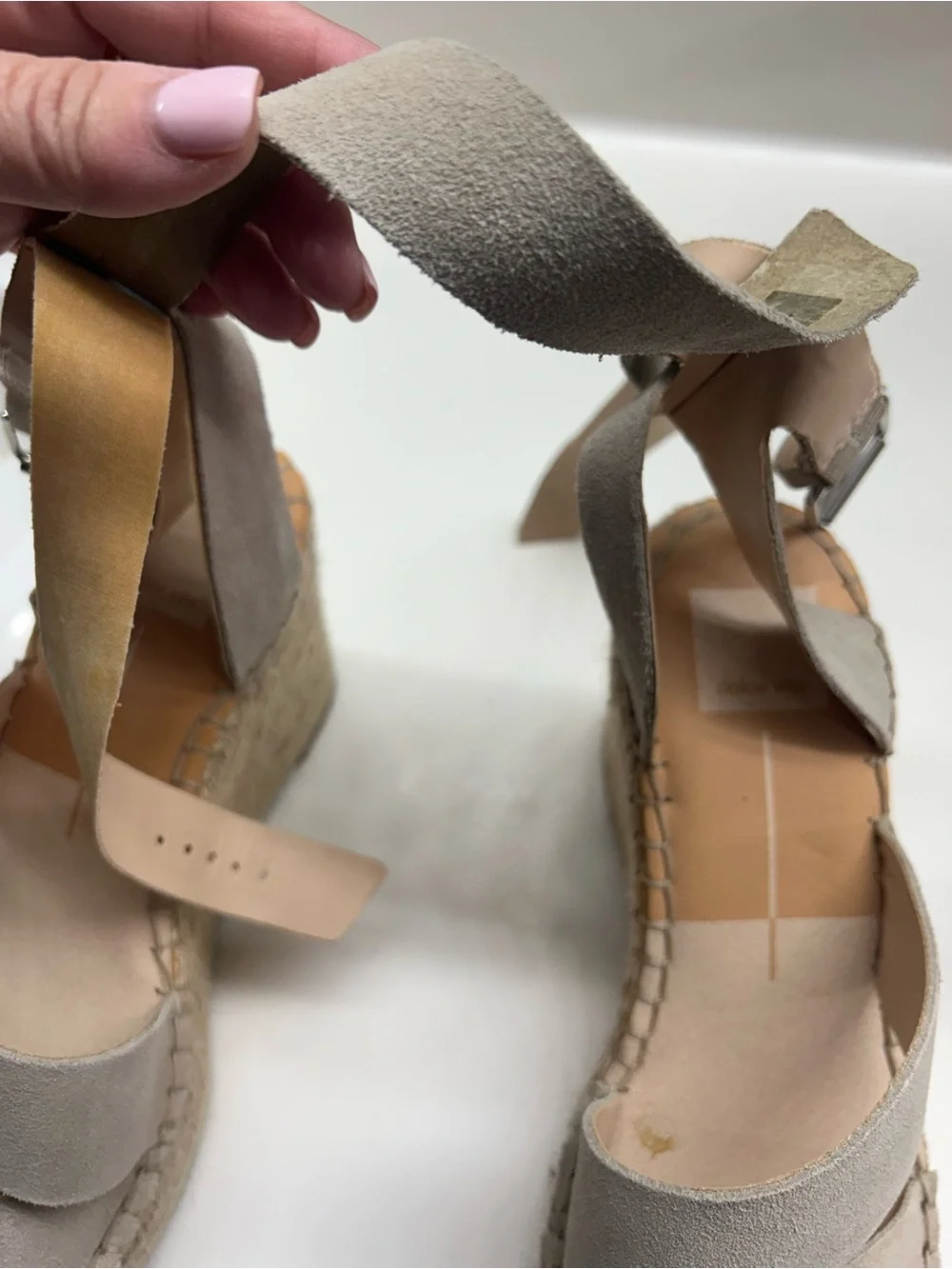 New Dolce Vita Shayla Taupe Suede Espadrille Wedge Sandals with Ankle Strap